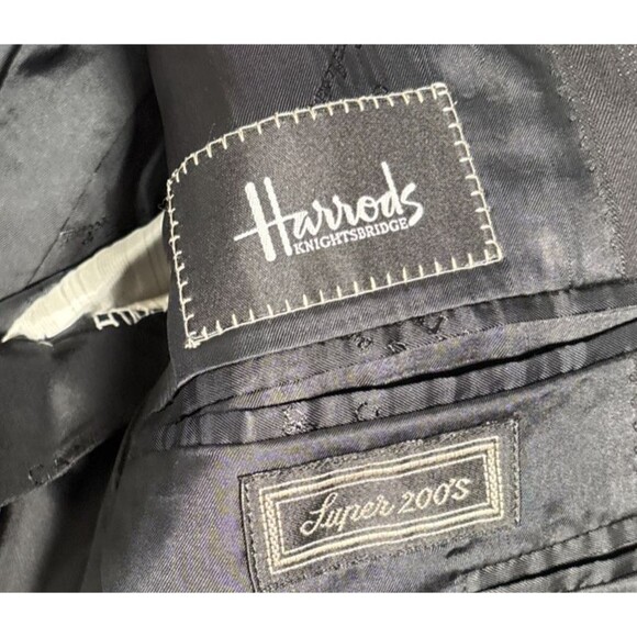 Canali Blazer Suit Jacket Men’s Size 46R Black Gray Stripes Super 200s Harrods - Picture 9 of 16